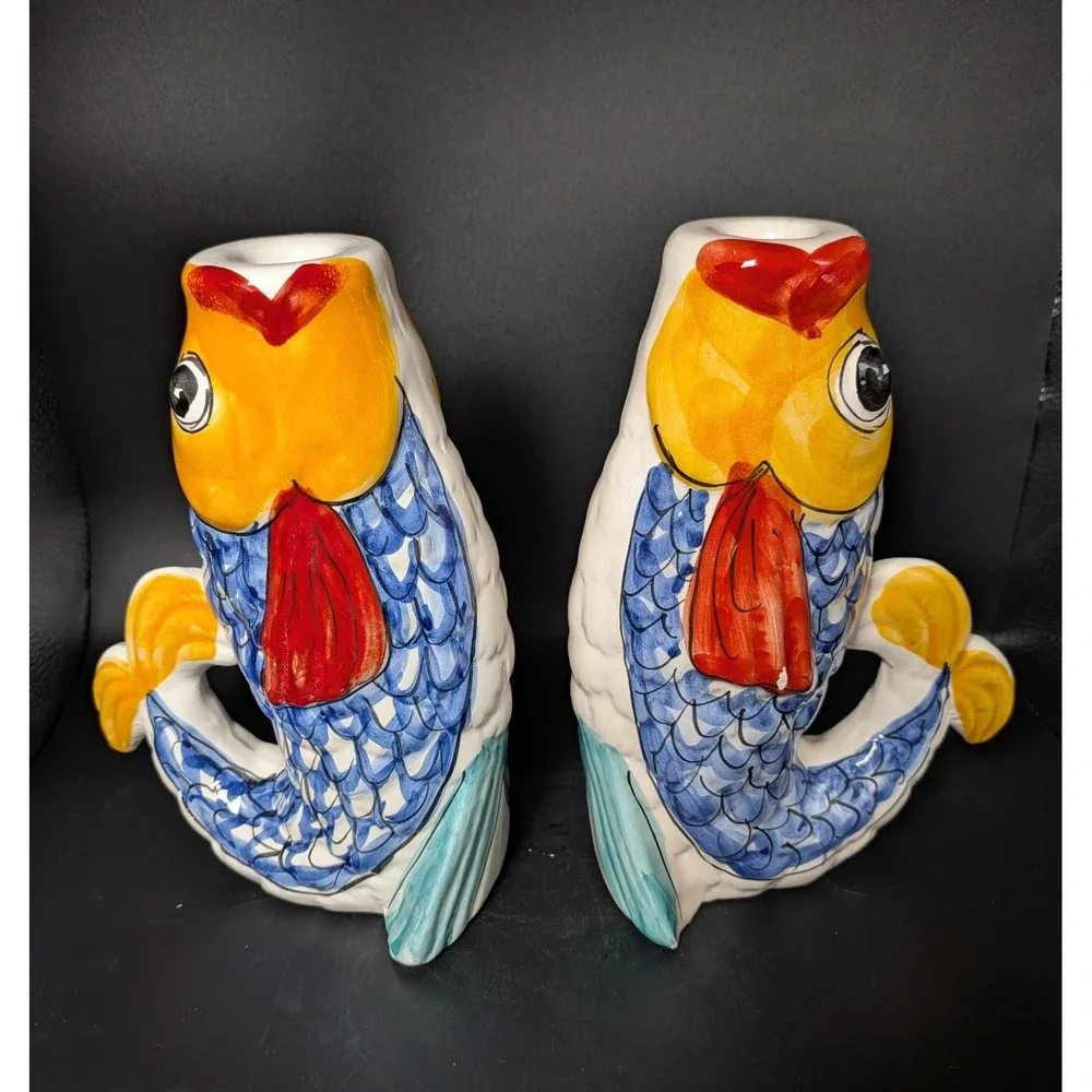 Vintage Italian Potter~Fish Candlestick Holders~Santo Stefano Di Camastra